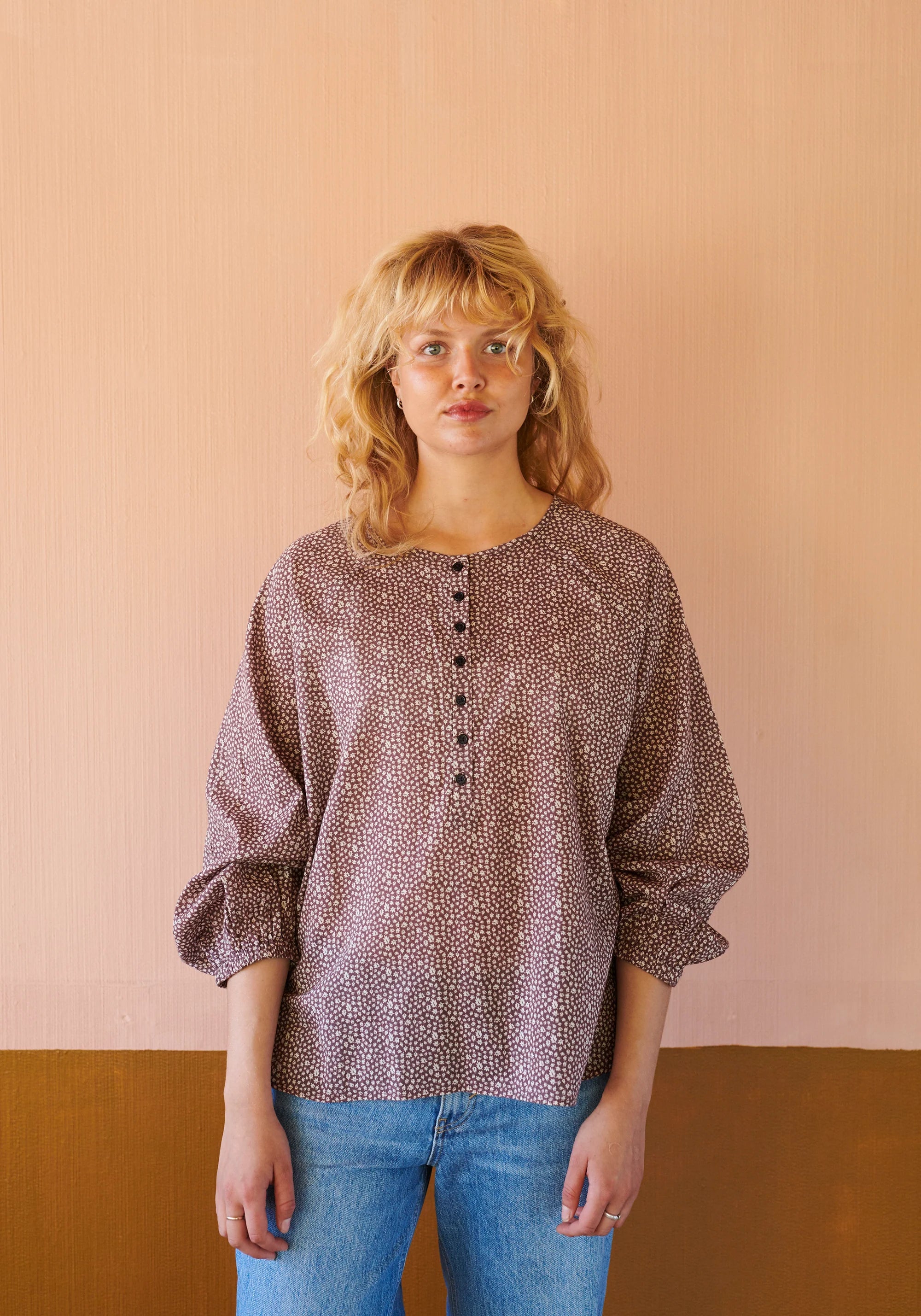 Habiba autumn leaf. blouse W/ placket