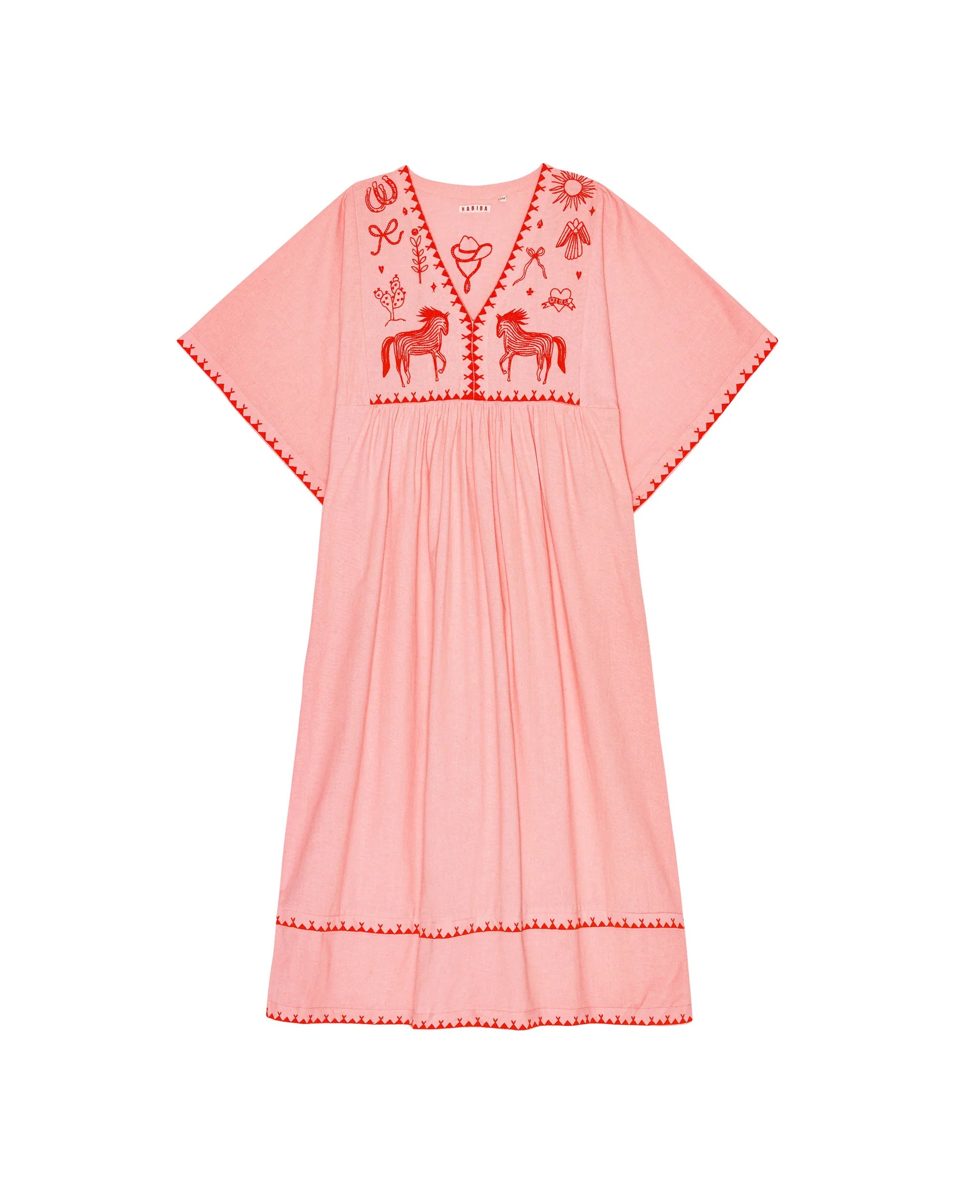 Polly embroidery dress 3/4 sleeve - Flamingo